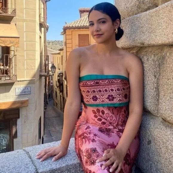 ❌️SOLD❌️PRINTED STRAPLESS DRESS MULTICOLORED SIZE M - Picture 3 of 10